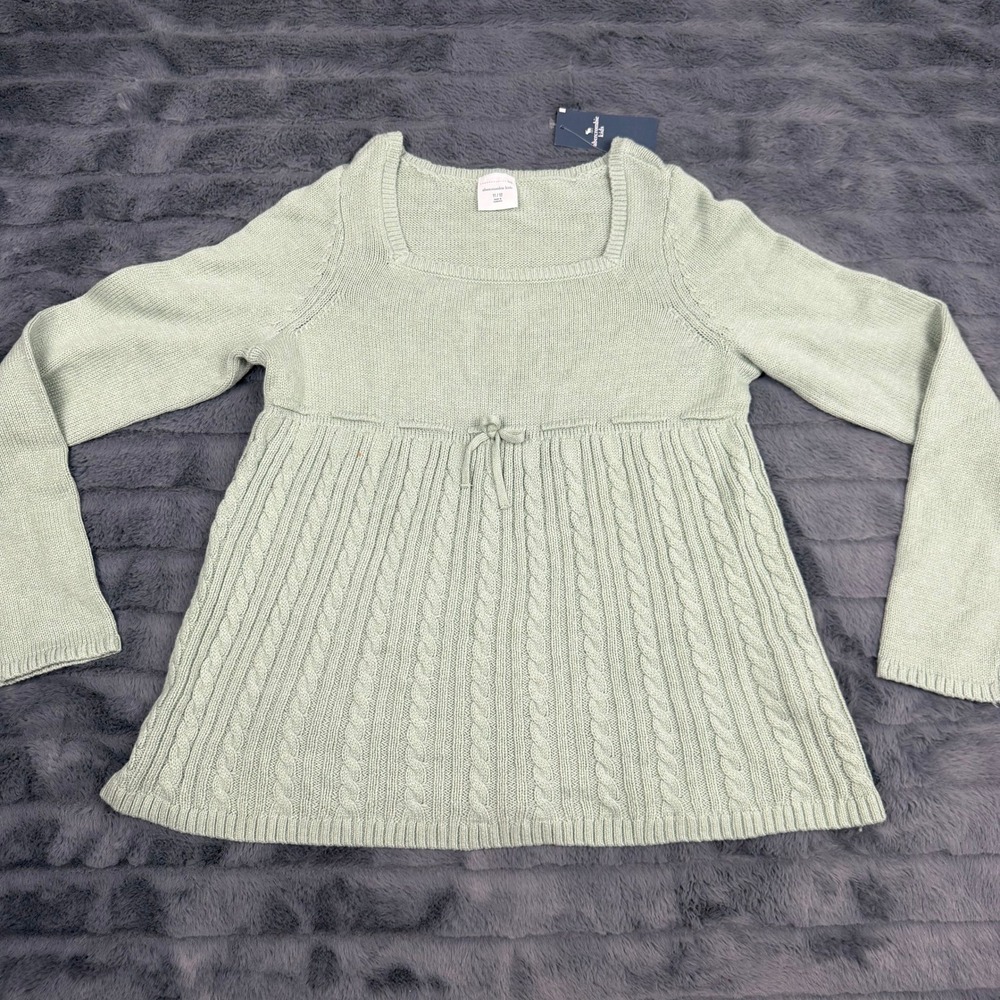 Abercrombie Kids Girls Sage Green Cable Knit Empire Waist Sweater 11/12 NWT